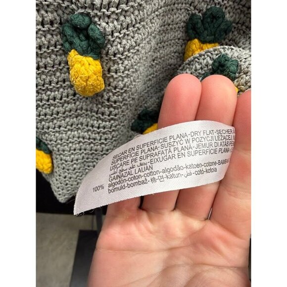 Zara Steel Grey Pineapple Applique Crewneck Crochet Top - Picture 5 of 6